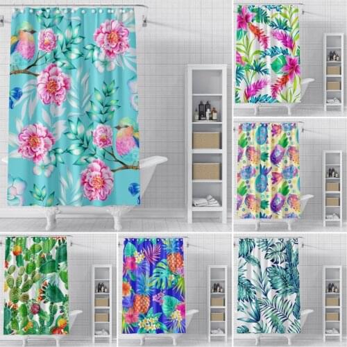 Tropical Green Plant Leaf Shower Curtains Flower Bathroom Curtain Frabic Waterproof Polyester Bathroom Curtain with Hooks
