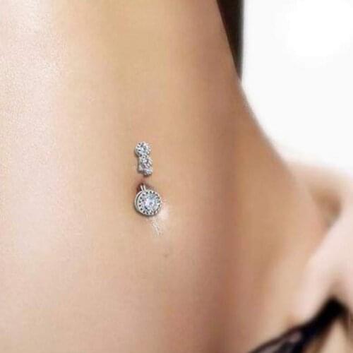 50%HOTCharming Round Cubic Zirconia Inlaid Stainless Steel Belly Navel Ring for Women Body Piercing Jewelry