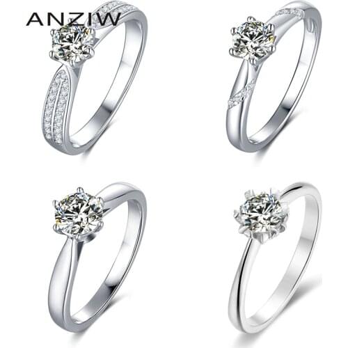 ANZIW 925 Sterling Silver Moissanite Ring 0.5ct Round Cut Diamond Ring Engagement Female Ring Fashion Claw Ring for Women Gift