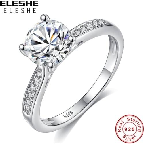 ELESHE Classic Engagement Ring 4 Claws Design AAA Cubic Zircon Female Women Wedding Rings for Women 925 Sterling Silver Jewelry