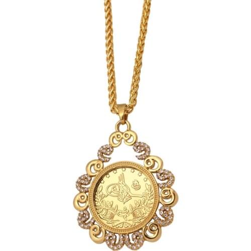 ZKD islam Arab Coin Gold Color Turkey Coins Pendant Necklace muslim Ottoman coins jewelry