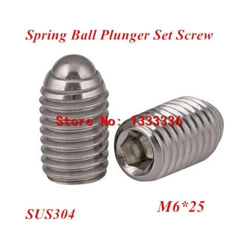 10pcs M6*25 Hex Socket Spring Ball Plunger Set Screw, 6mm wave beads positioning marbles tight screws Stainless steel