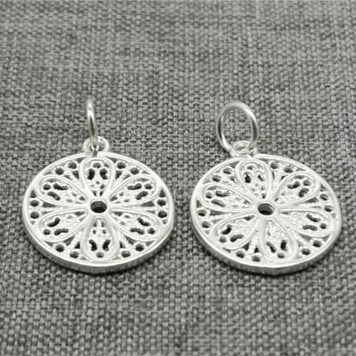 2 Pieces of 925 Sterling Silver Filigree Life Flower Charms 14.5mm for Bracelet