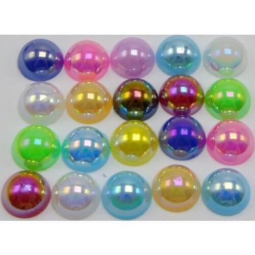 200 Mixed Color Luster AB Acrylic Round Half Pearl 10mm FlatBack Beads Scrapbook Craft