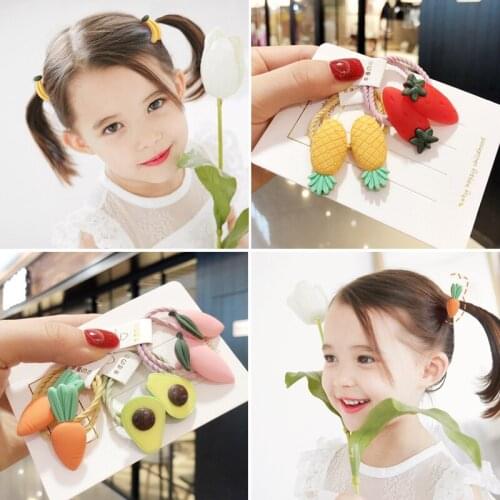 2019 2Pcs/Set Baby Cute Cartoon Fresh Fruit Scrunchies Rubber Bands Girls Lovely Sweet Elastic Hair Bands Kids Hair Accessories