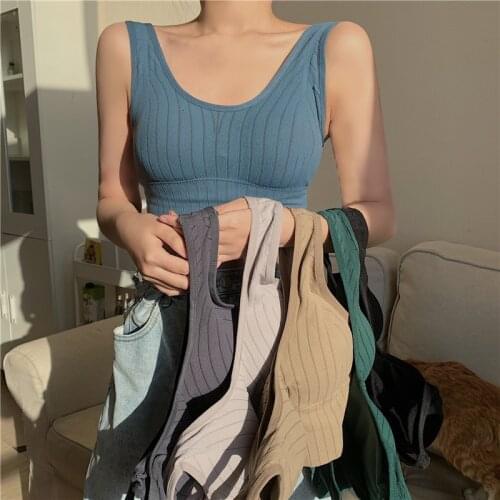 2021 Summer Womens Tank Tops Sleeveless Cami Crop Top Sexy Short y2k Vest Slim Bustier Corset Femme Solid Elastic Tanks