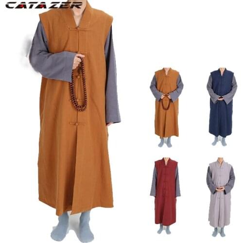 4 Colors Thick Cotton Buddhist Robe Long Vest Shaolin Monk Kung fu Suit Martial arts Tai Chi Uniform Custom Tailored