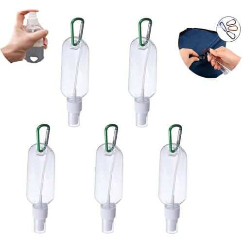 5pc 30-50ml Cosmetic Transparent Bottle Reusable Portable Mini Alcohol Spray Bottle Hand Sanitizer Travel Small Hook Keychain