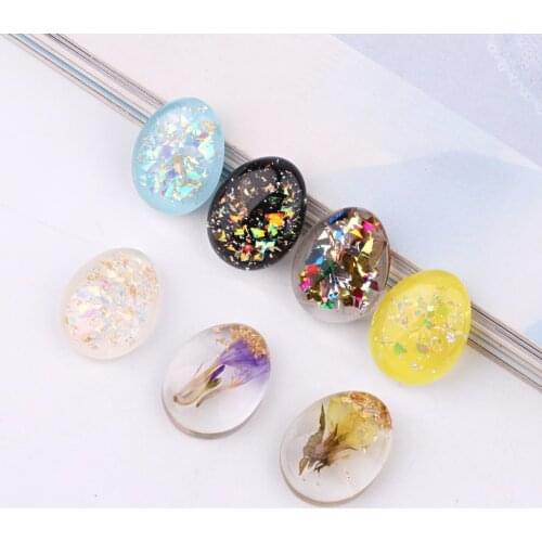 5pcs Transparent Dried Flowers Oval Resin Cabochon Bead Patch Findings Handicraft Ear Ring Brooch Tray Charm Jewelry Accessories