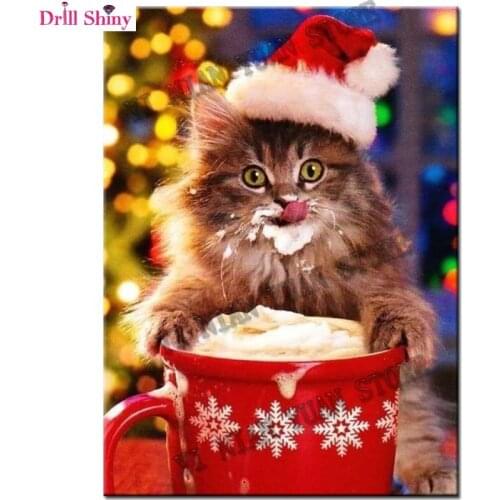 5d diamond embroidery painting cartoon Christmas kittens rhinestone pattern cross stitch new year decoration gifts full drill