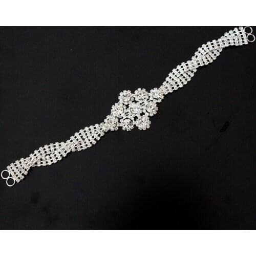 25*4cm Glass crystal rhinestone applique Silver Base With hook For wedding Dress Belt Applique Sew on Party Dress Decoration