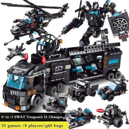 8-in-3 SWAT Vanguard Helicopter ABS Material DIY Assembles Small Particle City Police Childrens Boys Building Blocks Toys