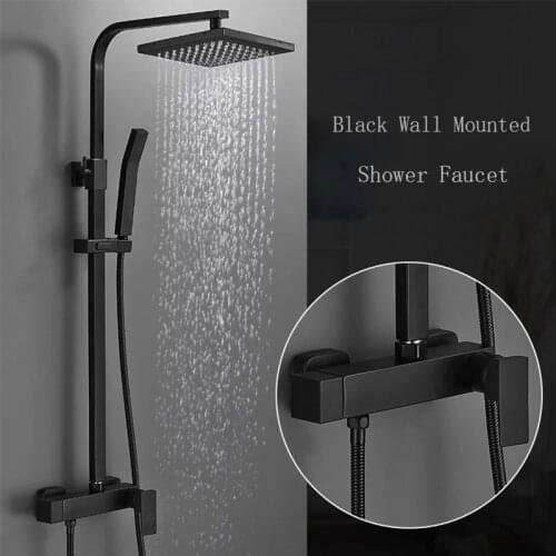 Matte Black Rainfall Shower Faucet Bathroom Shower Mixer Faucet & Storage Shelf Shower Thick Stainless Steel Brass Material