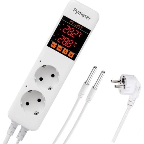 Pymeter PY-20TT Heating and Cooling Dual Relay Temperature Controller EU Sokcet, Fermenter, Greenhouse Terrarium Temp. Thermomet