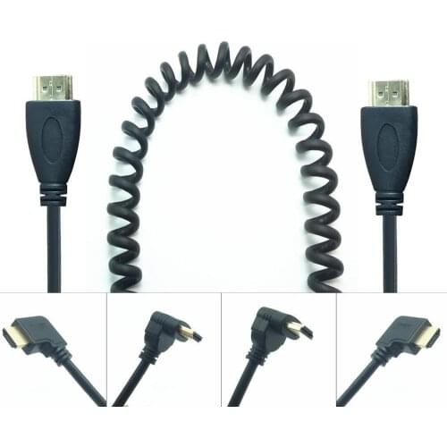 HDMI 90 Degree male to male stretch Spring Curl Flexible Cable HDMI Right & Left Angle to V1.4 DSLR 0.5M/1.5M
