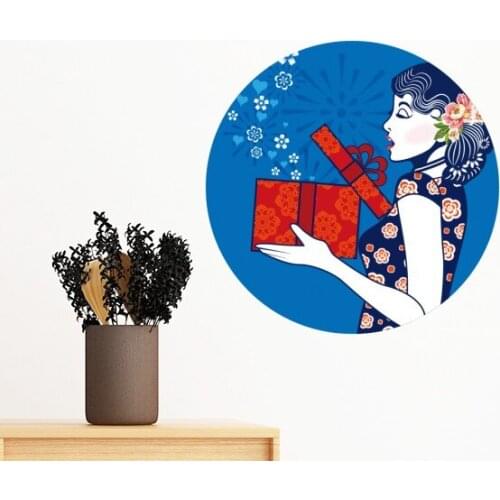 Chinese Culture Blue Woman Removable Wall Sticker Art Decals Mural DIY Wallpaper for Room Decal