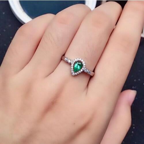 Classic Emerald Ring for Engagement 4mm*6mm Natural Emerald Silver Ring 925 Sterling Silver Emerald Ring