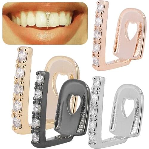 1Pc Crystal Teeth Grills Punk Hip Hop Dental Teeth Grillz Gold Mouth Tooth Caps Cosplay Party Rapper Teeth Funny Jewelry Gift