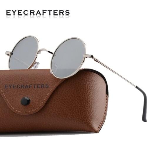 Eyecrafters Round Polarized Metal Steampunk Sunglasses Mens Womens Silver Mirrored Coating Lens Eyewear Retro Vintage SunGlasses