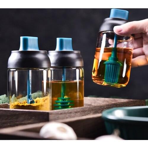 Kitchen Seasoning Pot Glass Sealed Seasoning Bottle Spoon Cover Integrated Seasoning Bottle Oil Bottle Honey Bottle Oil Pot