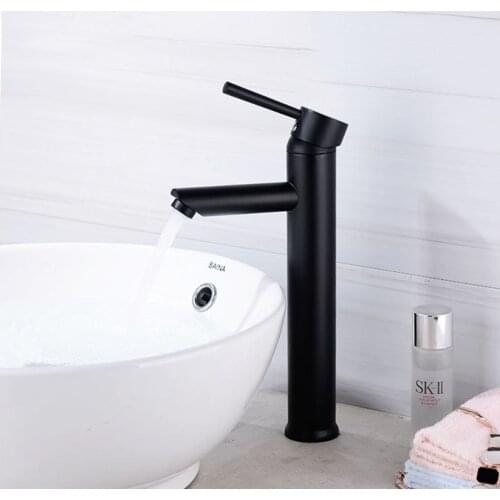 Matte Black Washbasin Faucet Bathroom Sink Brass Water Mixer Hot And Cold Water Mixer Tap Single Handle Deck Mounted