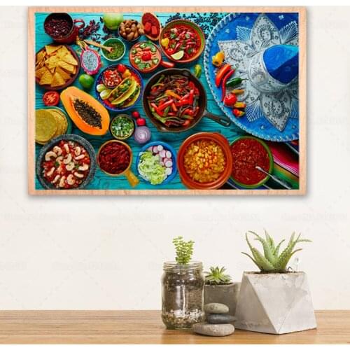 Mexican Food Mix Canvas Painting Beautiful Color Mexico Food Background for Kitchen Wall Art Decor Gift