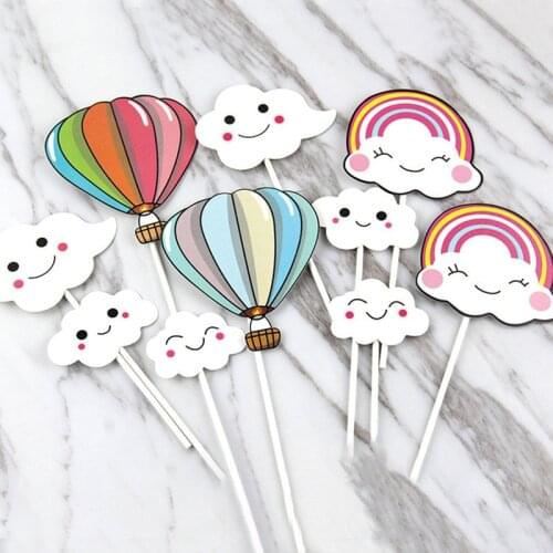 Cute cloud colorful hot air balloon Mini Cupcake Inserts Card Kids Birthday Party Supplies Toppers Decoration