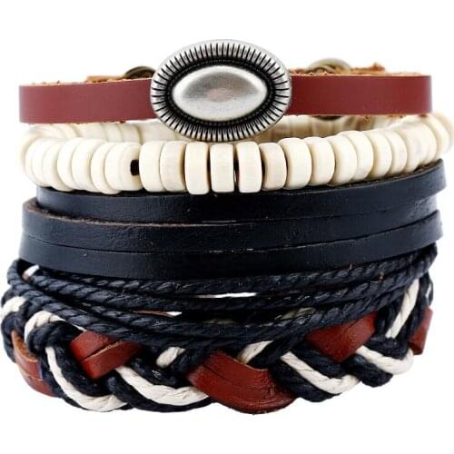 Fashion Ethnic Vintage Braided Leather Beads Charm Bracelets Multilayer Rope Chain Weave Wristbands Wrap Bangle Handmade Jewelry