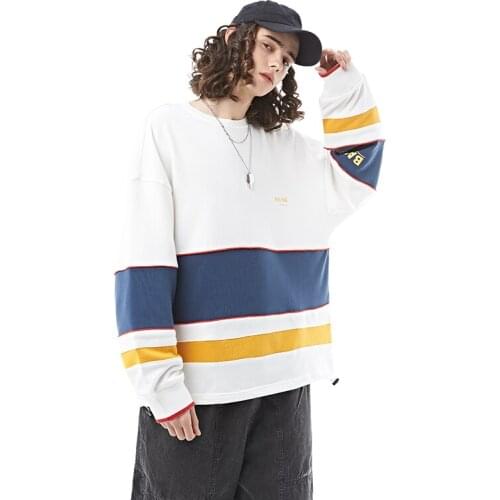 Hot Sale Western Casual Style Color Patchwork Stripe Bright-Colored Mens Pullover Sweatshirts Fashion Male Tops Streetwear
