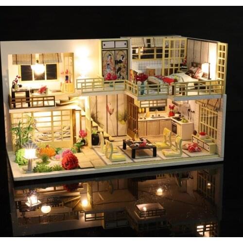 DIY Dollhouse Kit 3D Assembled Handmade Art Villa Birthday Gift With Cover,Led ,Hand Assembled Model Wooden Miniature Dollhouse