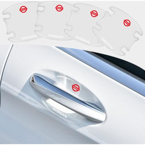 4pcs Car Door Handle Emblem Sticker For Nissans Tiida Sylphy Teana Note X-Trail 1 2 T31 T32 Serena Almera Qashqai Accessories