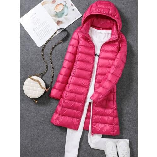 2020 New Women Winter White Duck Down Jacket Female Ultra Light Warm Soft Solid Color Long Coat Female Zipper Slim Parkas S98