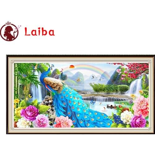 New arrival diamond painting Natural scenery peacock rainbow picture rhinestones embroidery diamond mosaic sticker cross stitch