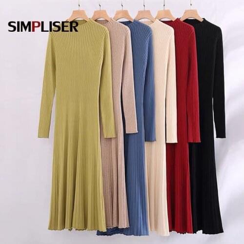 2020 Autumn Winter Knitted Dress Women Casual Slim Bodycon robe Sweater Dresses Office Lady THICK MAIX Dress Bottoming Dress