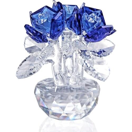 H&D Blue Crystal Rose Flowers Figurines Ornament Wedding Table Decorative Centerpiece Craft Birthday Valentines Day Favors Gift