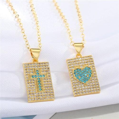 1PC Punk Zircon Square Heart Cross Pendant Necklace For Women Fashion Geometric Necklace Clavicle Chain Choker Jewelry N284