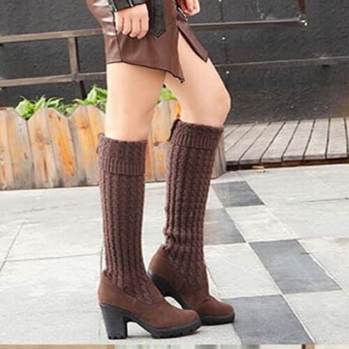 Boots Woman Fashion Shoes Woman Knitted Women Knee High Boots Elastic Slim Autumn Winter Warm Long Thigh High Shoes