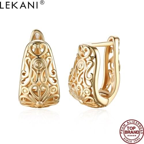 LEKANI Exquisite Hollow Pattern Stud Earrings For Women Romantic Luxurious Earring Anniversary Champagne Gold Fashion Jewelry