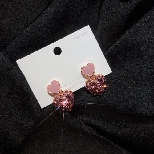 Pink love earrings new Korean temperament hypoallergenic Tiny Ear Studs Fashion Simple Heart exquisite High Quality Earrings