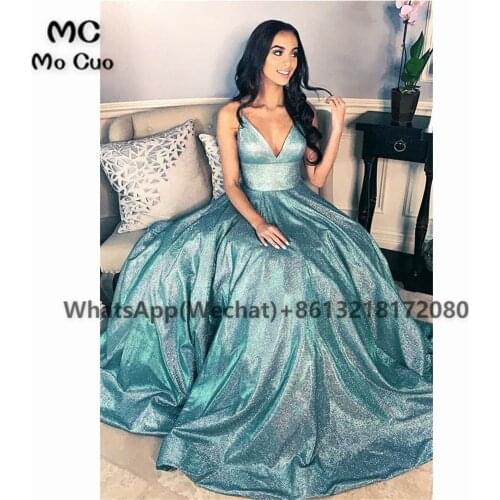 Chic A-Line Evening Dresses Long 2021 Spaghetti Straps Shiny Satin Womens Evening Dress Pockets Prom Dresses Custom Made