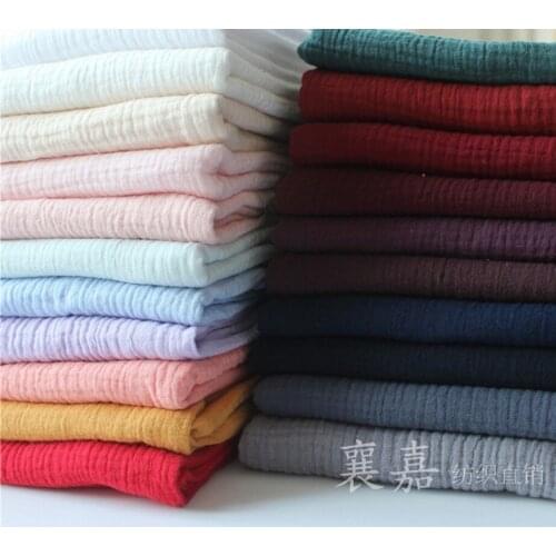 SUJASANMY Soild Color Crushed Cotton Meter Fabric Double Gauze Crepe Baby Clothes Tissu Ladies Skirt Sleepwear Textile