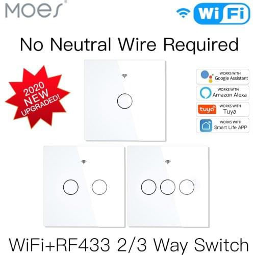 NEW WiFi Smart Light Switch RF433 No Neutral Wire Single Fire Smart Life Tuya App Control Works with Alexa Google Home 220V EU