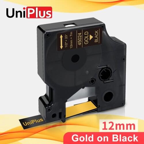 UniPlus Compatible Dymo D1 Label Tape Gold on Black 12mm*7m Printer Ribbon for Dymo Label Maker Machine LabelWriter 450 400 Duo