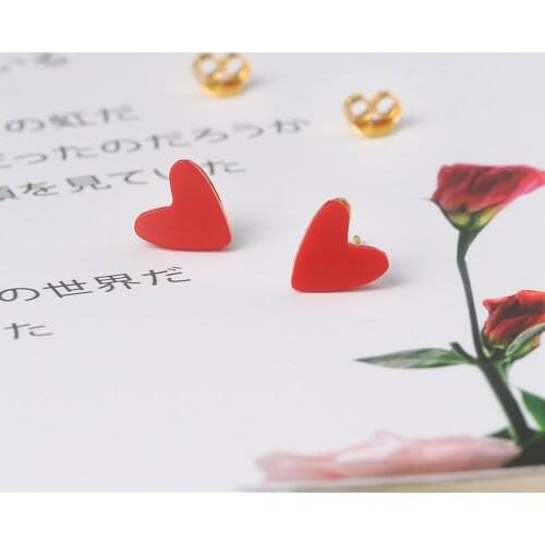 LAMOON 925 Sterling Silver Earrings For Women Little Red Heart Stud Earring Synthetic Coral 14K Gold Plated Fine Jewelry LMEI122