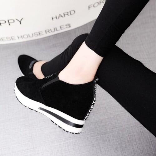 EAGSITY Suede height increasing Women Wedges shoes pumps pointed toe slip on platform ladies casual shoes party office career