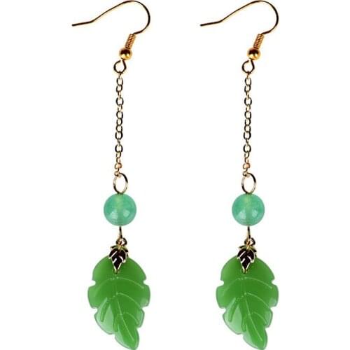 BOEYCJR Ethnic Vintage Stone Bead Leaf Shape Stone Dangle Earrings Fashion Jewelry Drop Dangle Earrings For Women