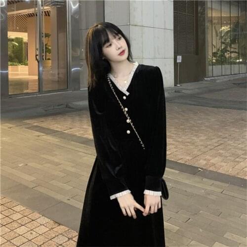 Female Korean Kawaii Cute Loose Lazy Velvet Dress Womens Dresses Japanese Harajuku Vintage Ladies Ulzzang Clothing For Women