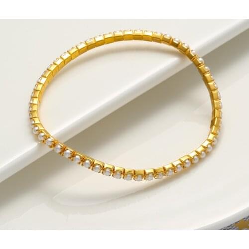 ZHUKOU Gold color Stretch Pearl Bracelet for women Single layer Thin women Bracelet Adjustable Womens Jewelry wholesale VL111