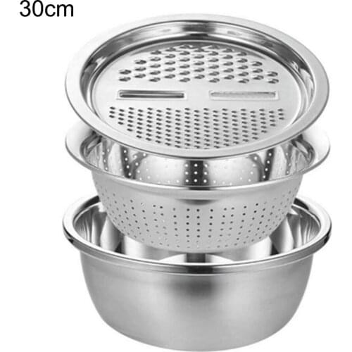 3Pcs Multifunction Stainless Steel Shredder Strainer Sieve Basin Washing Bowl Combo Vegetable Cutter Home Kitchen Dining Utensil