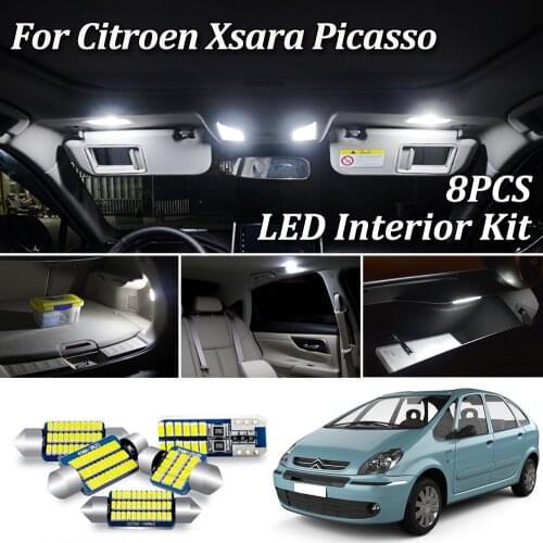 8Pcs White No Error Canbus For Citroen Xsara Picasso LED Interior Dome Map Trunk Golve Box Light Kit (2000-2010)
